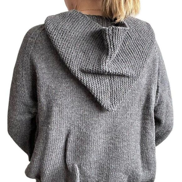 Hand Knit Unisex Grey Hooded Oversized Sweatshirt Hippie Hoodie Sz L - Picture 4 of 8